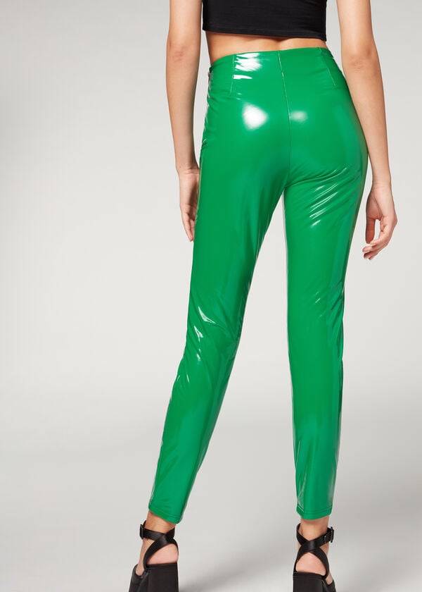 Green Calzedonia Skinny in Thermal Vinyl Women's Leggings | USA2687CE