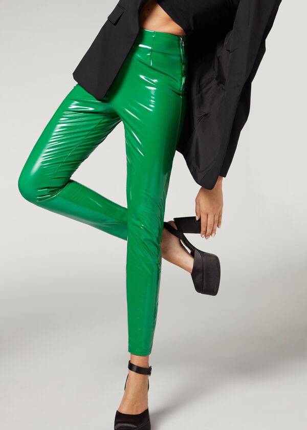 Green Calzedonia Skinny in Thermal Vinyl Women's Leggings | USA2687CE