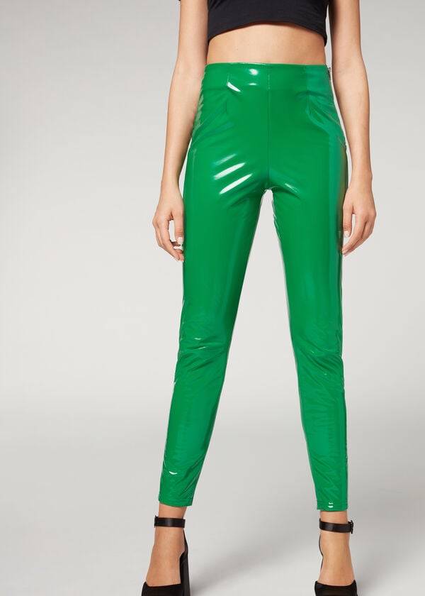 Green Calzedonia Skinny in Thermal Vinyl Women\'s Leggings | USA2687CE