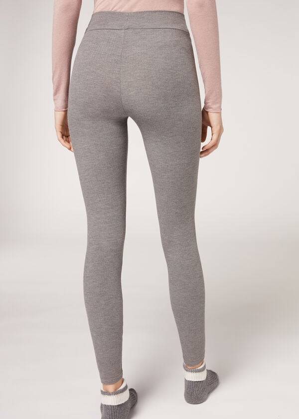 Grey Calzedonia Ribbed with Cashmere Women's Leggings | USA2676UT