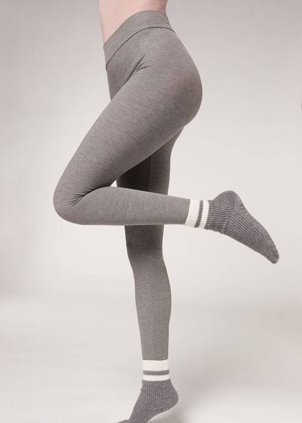 Grey Calzedonia Ribbed with Cashmere Women's Leggings | USA2676UT