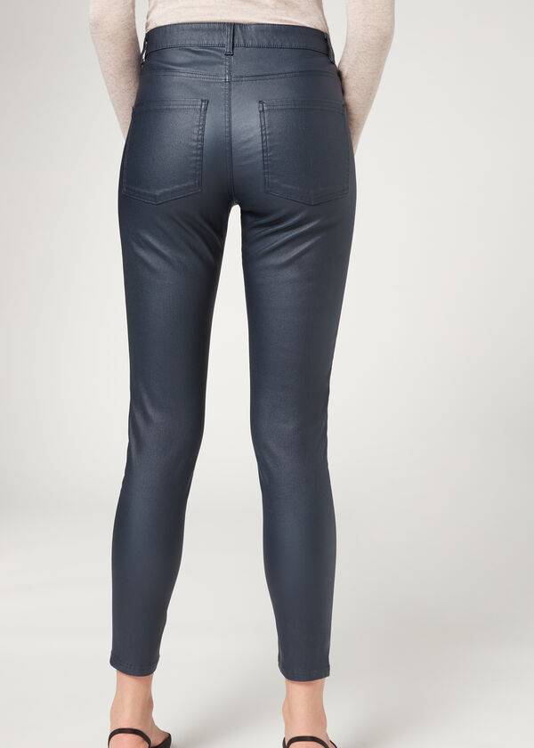 Navy Calzedonia Faux Leather Skinny Women's Leggings | USA2644DN