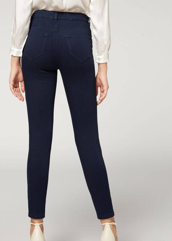 Navy Calzedonia Soft Touch Thermal Skinny Women's Jeans | USA2611QZ