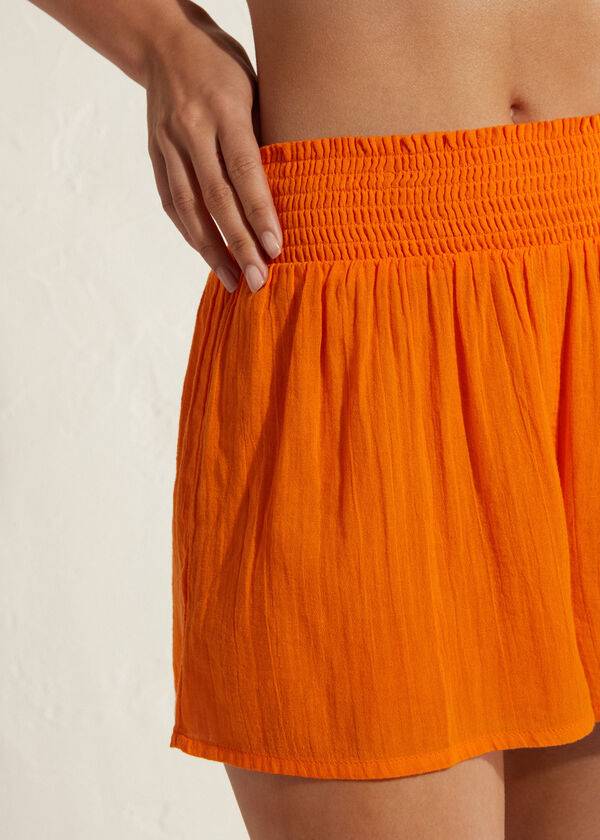 Orange Calzedonia Cotton Shorts Women's Cover Ups | USA2121KI