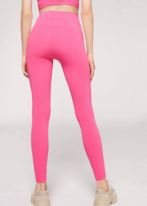 Pink Calzedonia Fine Ribbed Seamless Sport Women's Leggings | USA2648OR