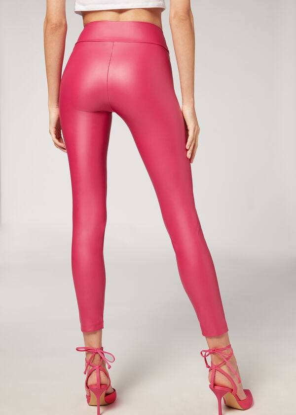 Pink Calzedonia Leather Effect Women's Leggings | USA2664LH