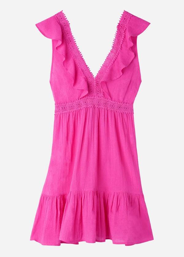 Pink Calzedonia Mini Dress with Ruffle and Passementerie Women's Cover Ups | USA2108TV