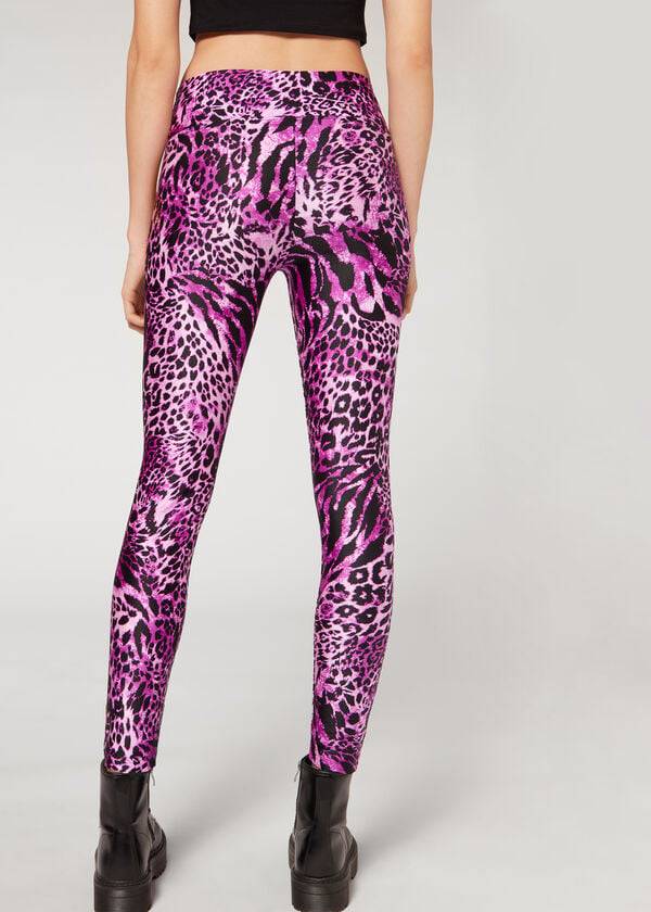 Pink Calzedonia Shiny Animal-Print Athletic Women's Leggings | USA2682QZ