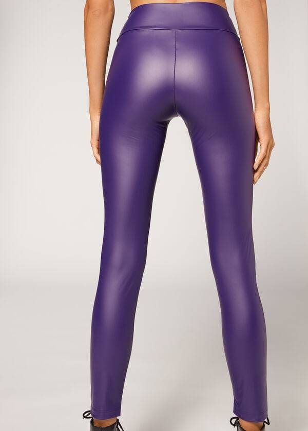 Purple Calzedonia Leather Effect Women's Leggings | USA2666JJ