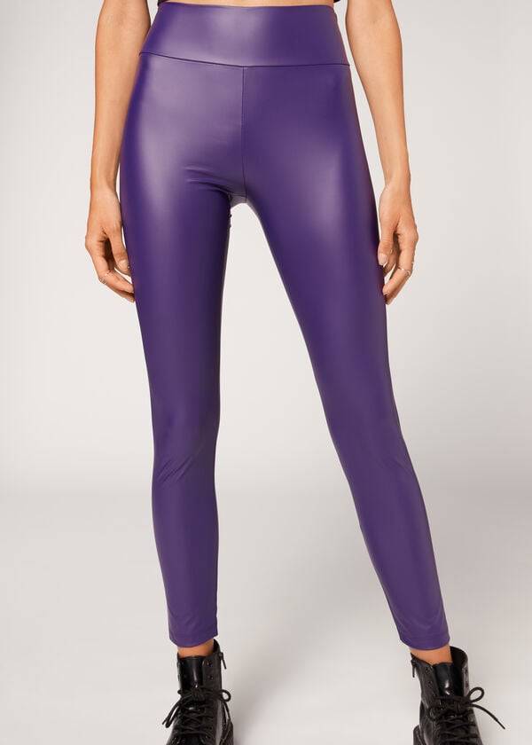 Purple Calzedonia Leather Effect Women\'s Leggings | USA2666JJ