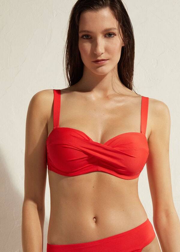 Red Calzedonia Padded Bandeau Indonesia Women\'s Bikini Tops | USA1791MA