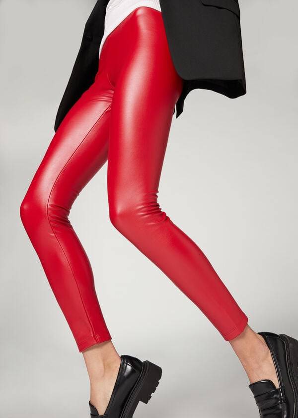 Red Calzedonia Thermal Leather Effect Women's Leggings | USA2699AP