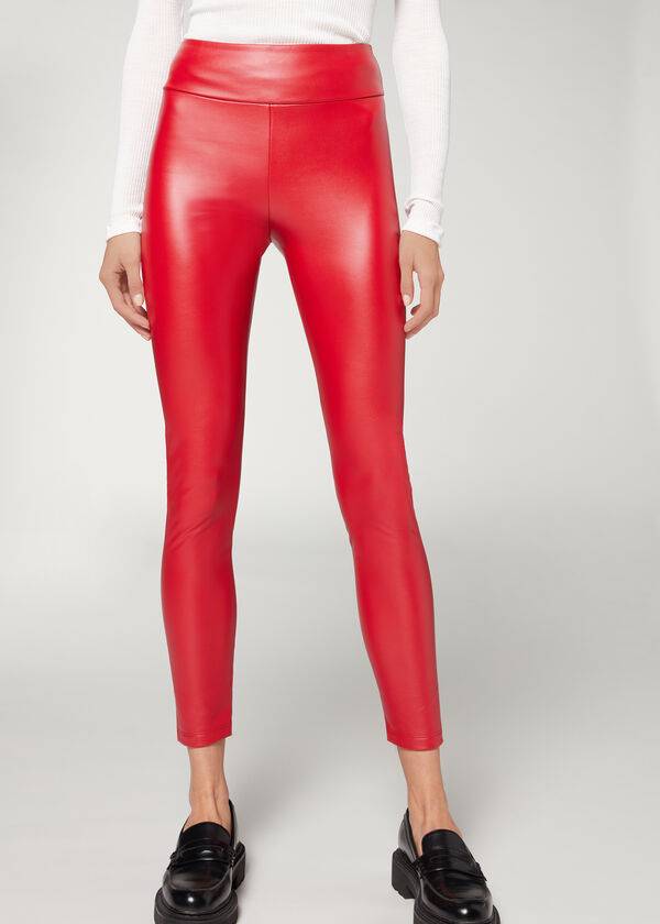 Red Calzedonia Thermal Leather Effect Women\'s Leggings | USA2699AP