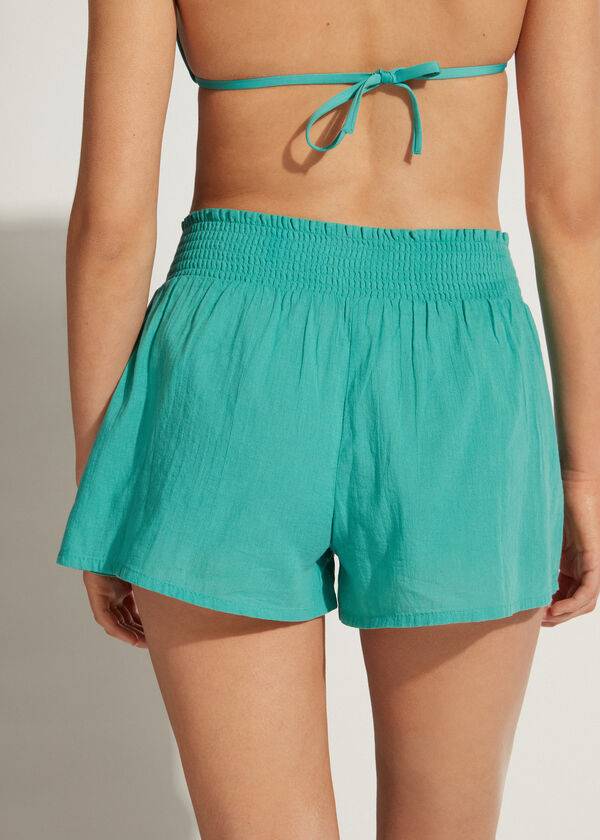 Turquoise Calzedonia Cotton Shorts Women's Cover Ups | USA2119HK