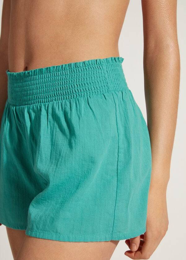 Turquoise Calzedonia Cotton Shorts Women's Cover Ups | USA2119HK