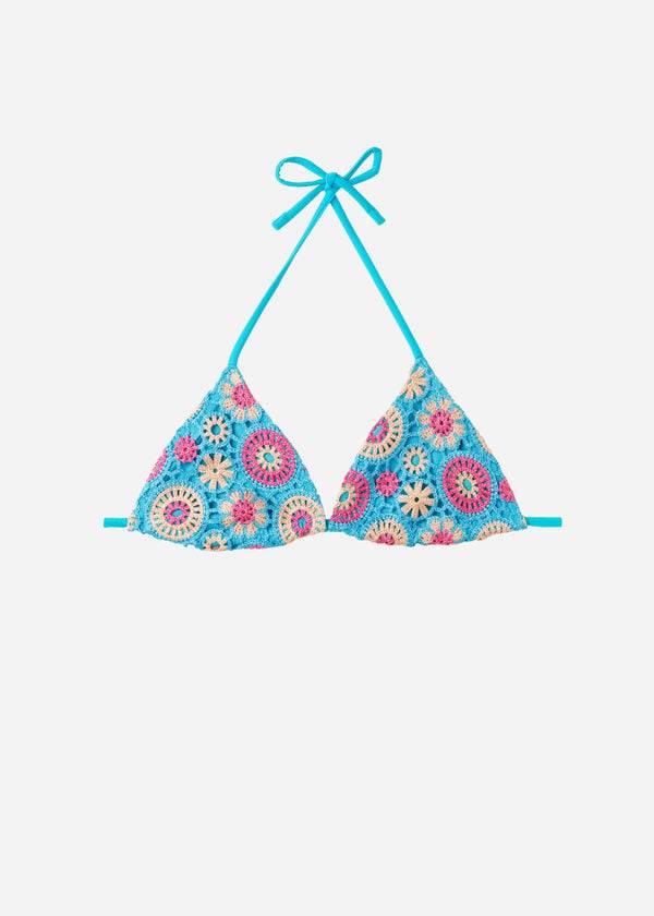 Turquoise Calzedonia Crochet Triangle String Capri Women's Bikini Tops | USA1706LH