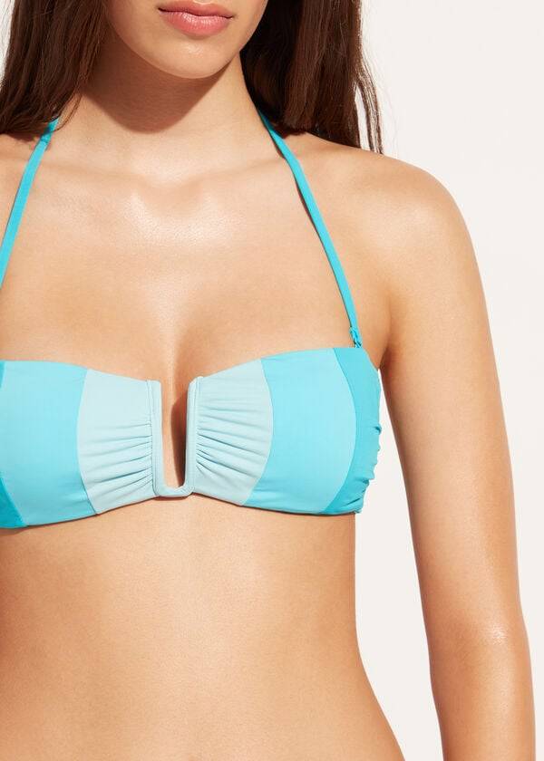 Turquoise Calzedonia Padded Bandeau Azzorre Women's Bikini Tops | USA1784LH