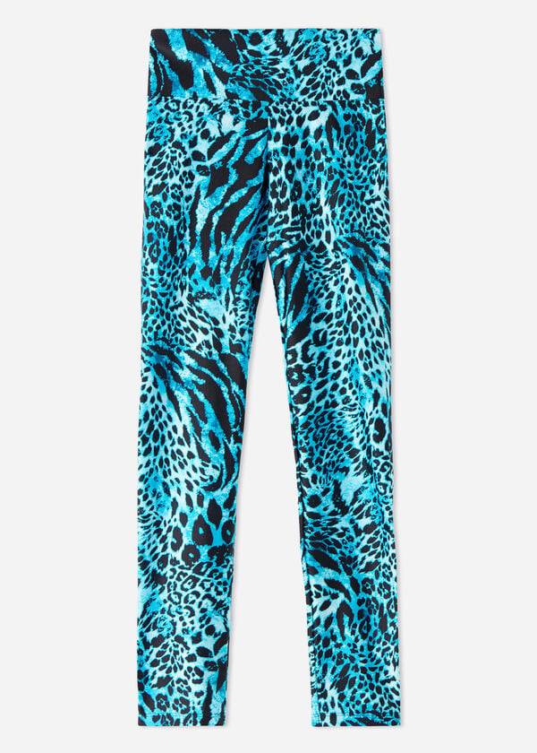 Turquoise Calzedonia Shiny Animal-Print Athletic Women's Leggings | USA2681WY