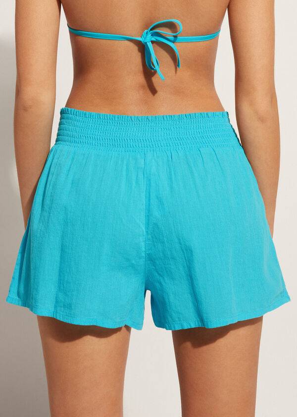 Turquoise / Green Calzedonia Cotton Shorts Women's Cover Ups | USA2127BC