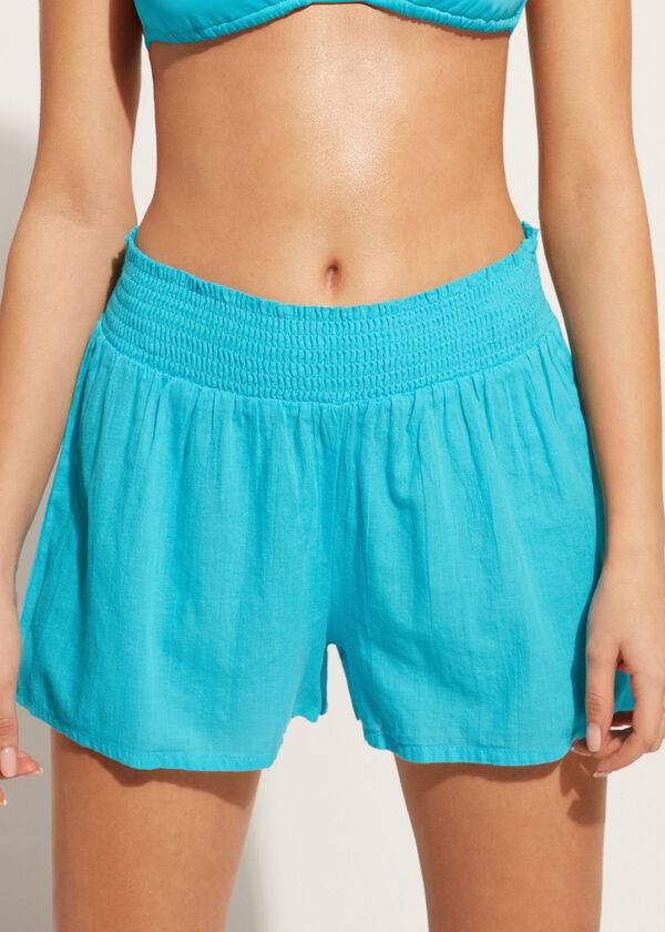 Turquoise / Green Calzedonia Cotton Shorts Women\'s Cover Ups | USA2127BC