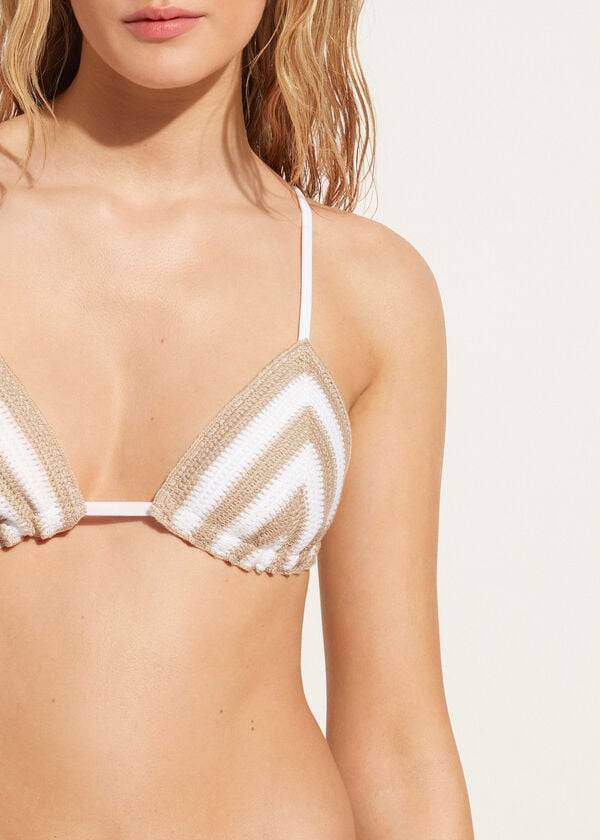 White / Beige Calzedonia Triangle String Mumbai Women's Bikini Tops | USA2054EX