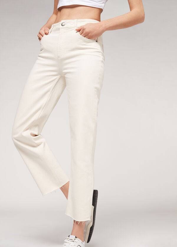 White Calzedonia Cropped Straight-Leg Women's Jeans | USA2565XF