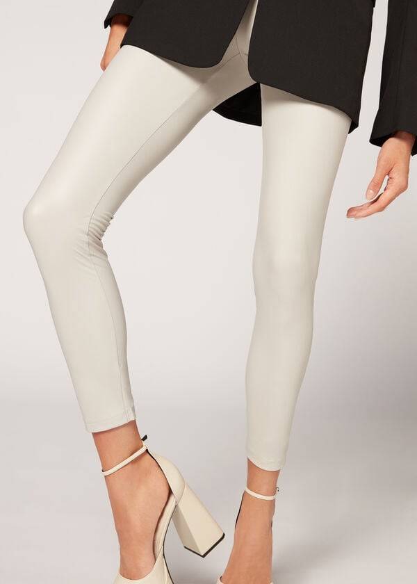 White Calzedonia Leather Effect Women's Leggings | USA2665KI