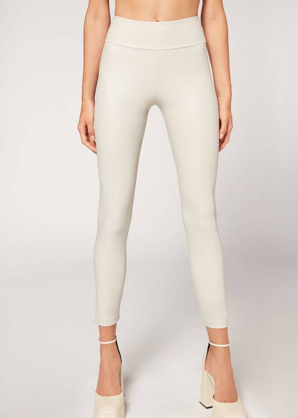 White Calzedonia Leather Effect Women\'s Leggings | USA2665KI