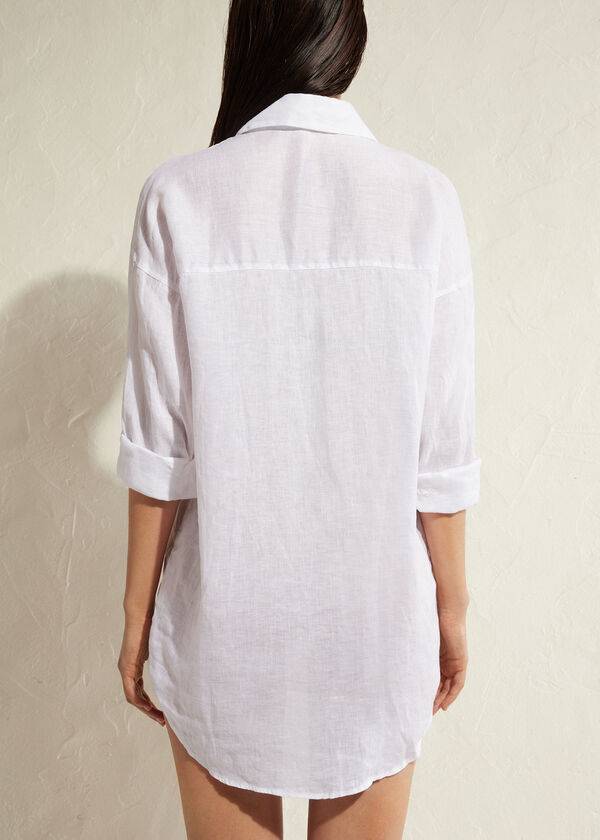 White Calzedonia Linen Shirt Women's Cover Ups | USA2093HK