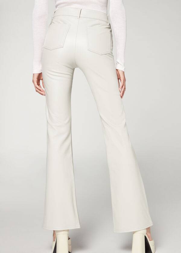 White Calzedonia Zip and Button Coated Thermal Flared Women's Leggings | USA2711NB